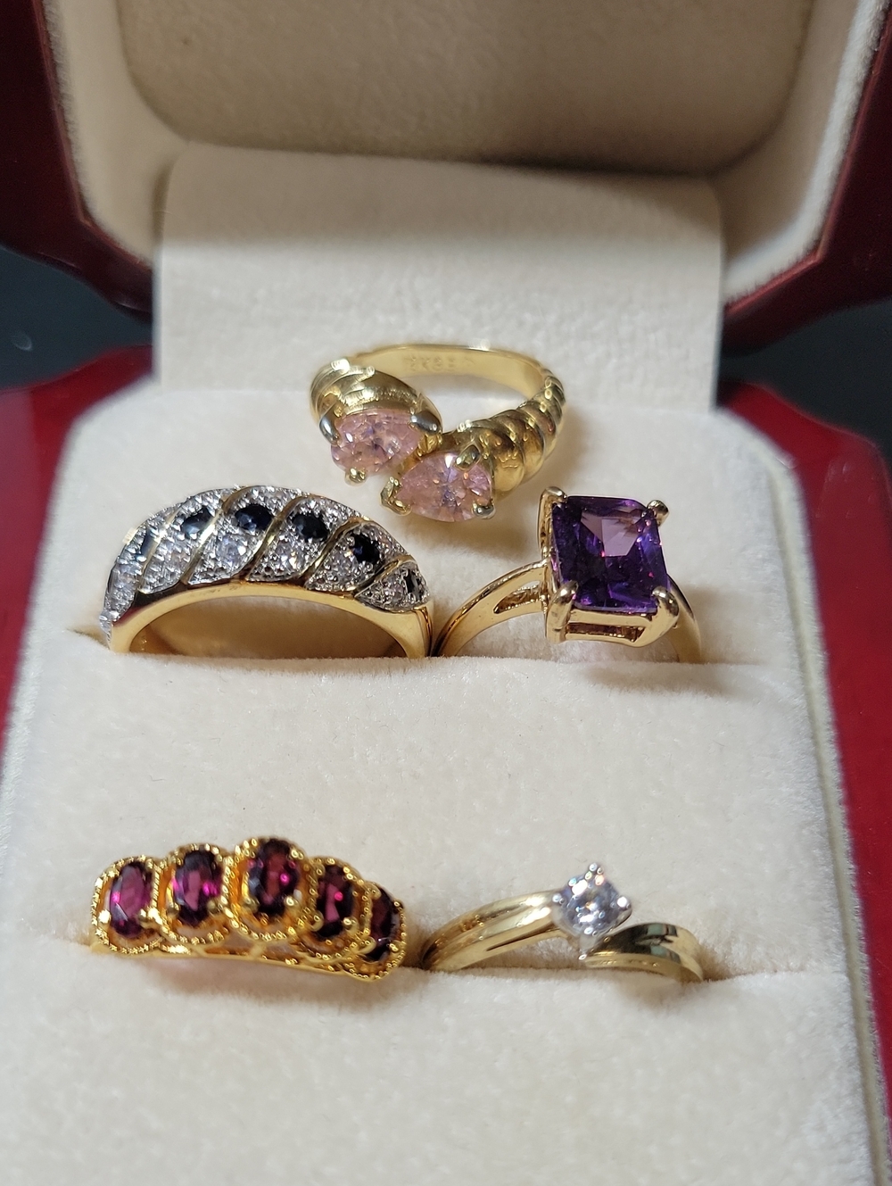 Gold Plated Women's Ring Lot with Purple Gemstone